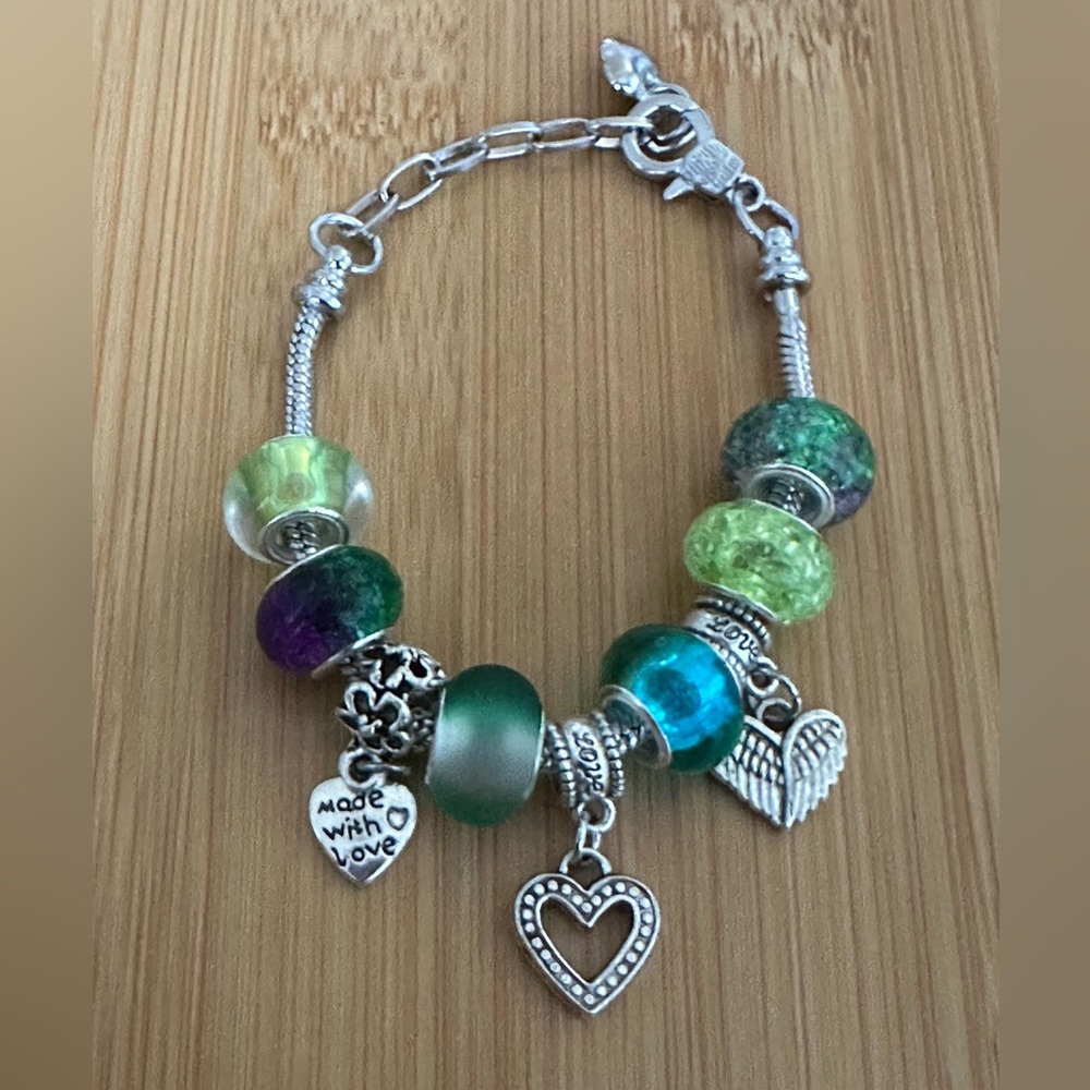 European Style Charm Bracelet Green 6 inch to 7.5 inch Wrist